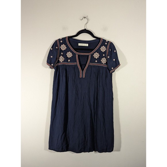 Abercrombie & Fitch Navy Embroidered Short Sleeve Swing Dress Size XS - Picture 2 of 8